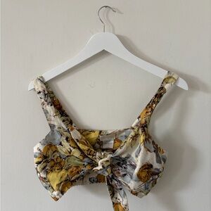 Posse linen Floral Tie-Front Crop Top
